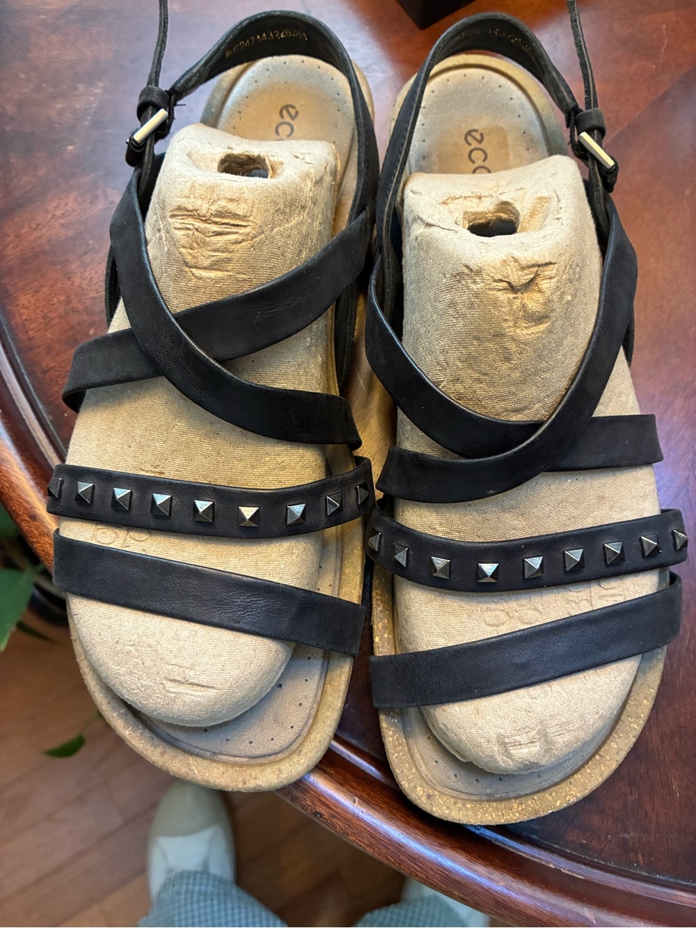 Ecco Black Leather Studded Multi-Strap Sandals